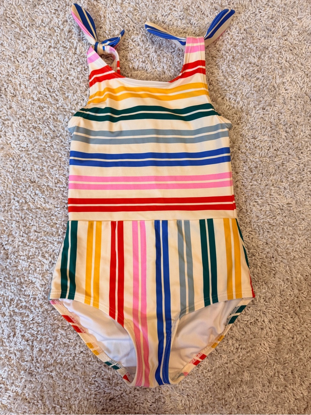 Hanna Andersson White Lined Swimwear with Teal Trim